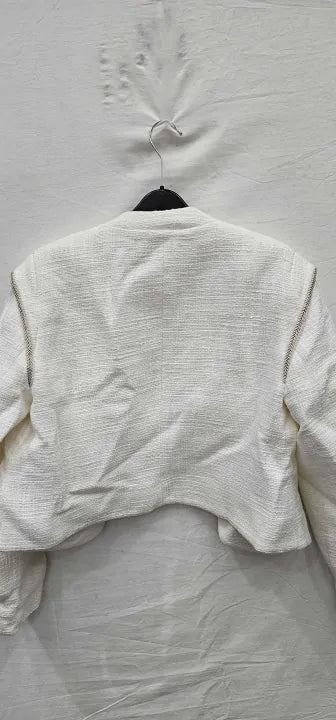 Mint Velvet-22749 Ivory-14-White-White Textured Cotton Jacket-White Size: Uk14