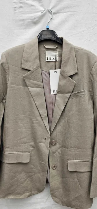 Hush - Taupe Lana Linen Blend Blazer - Beige Size: UK 10