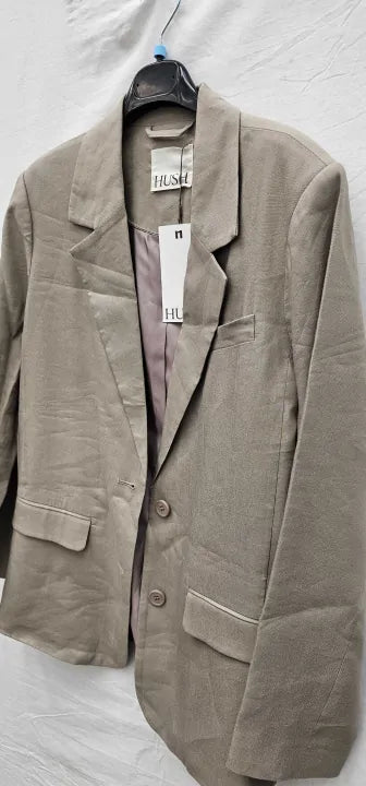 Hush - Taupe Lana Linen Blend Blazer - Beige Size: UK 10