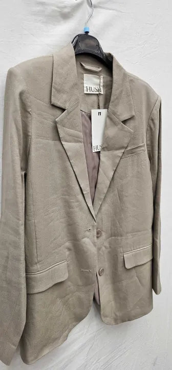 Hush - Taupe Lana Linen Blend Blazer - Beige Size: UK 10