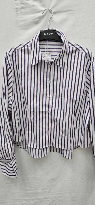 Mango Cropped Stripe Shirt In Blue And Red Size: M