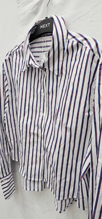 Mango Cropped Stripe Shirt In Blue And Red Size: M