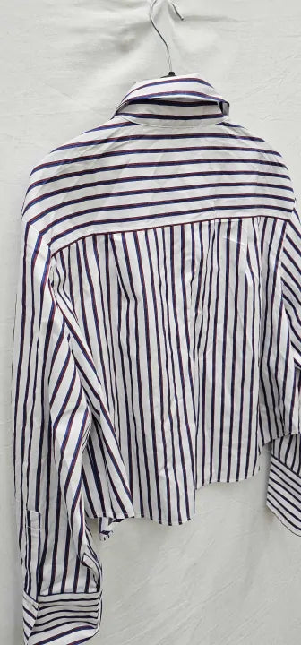 Mango Cropped Stripe Shirt In Blue And Red Size: M