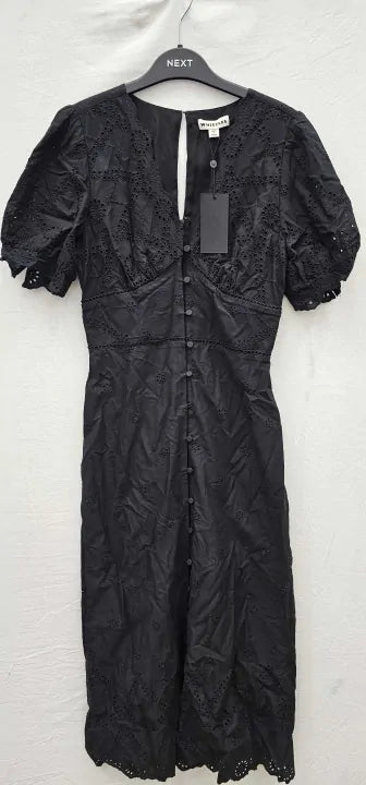 Whistles-004032465 Black-6-Black-Black Carolyn Broderie Cotton Dress-Black Size: UK 6