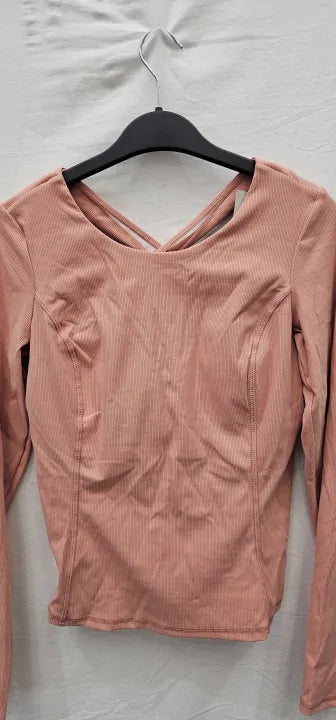 Sweaty Betty - Dark Bloom Pink Super Soft Rib Yoga Long Sleeve Top - Pink Size: S