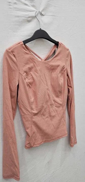 Sweaty Betty - Dark Bloom Pink Super Soft Rib Yoga Long Sleeve Top - Pink Size: S
