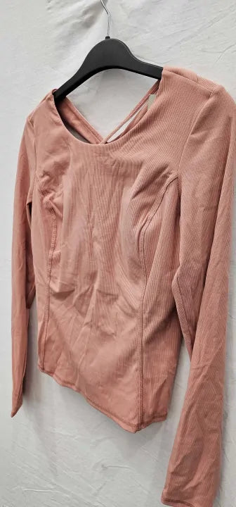 Sweaty Betty - Dark Bloom Pink Super Soft Rib Yoga Long Sleeve Top - Pink Size: S