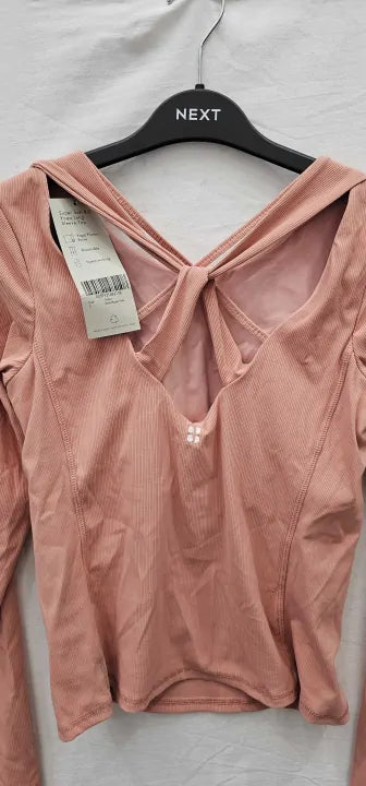 Sweaty Betty - Dark Bloom Pink Super Soft Rib Yoga Long Sleeve Top - Pink Size: S