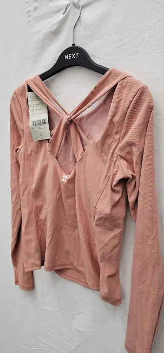 Sweaty Betty - Dark Bloom Pink Super Soft Rib Yoga Long Sleeve Top - Pink Size: S