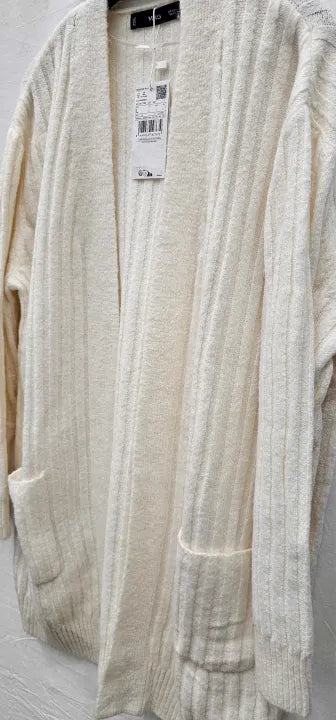 Mango - Ecru Ribbed Long Cardigan - Cream Size: L