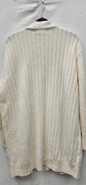 Mango - Ecru Ribbed Long Cardigan - Cream Size: L