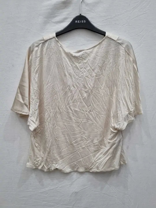 Mango Ivory Flutter V-Neck Blouse Size: Small
