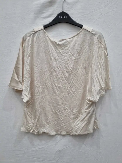 Mango Ivory Flutter V-Neck Blouse Size: Small