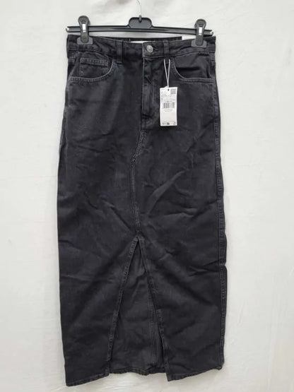 Mango Black Denim Split Denim Skirt Size: Small