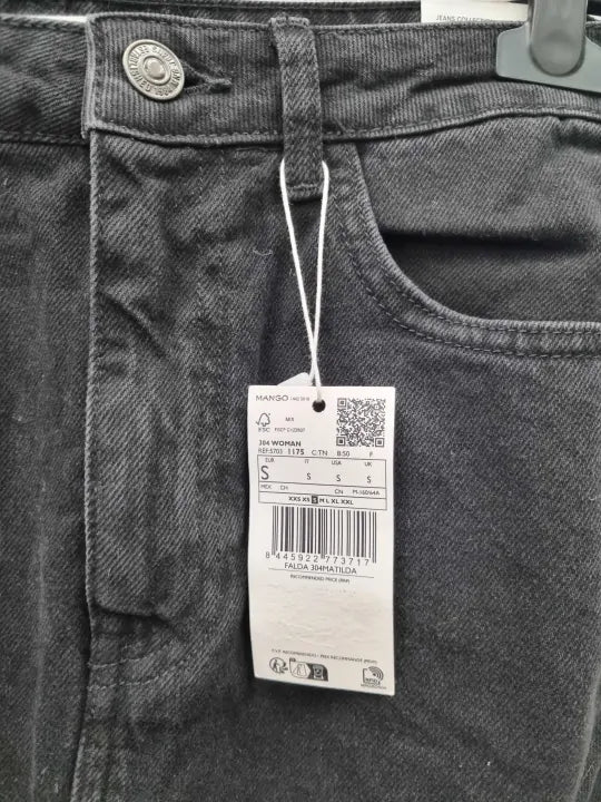 Mango Black Denim Split Denim Skirt Size: Small