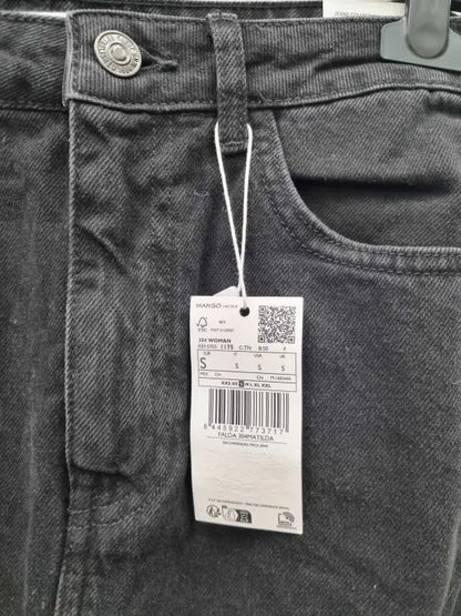Mango Black Denim Split Denim Skirt Size: Small