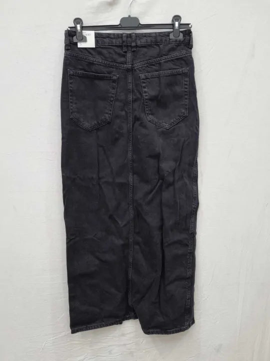 Mango Black Denim Split Denim Skirt Size: Small