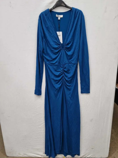 Reiss - Teal Remy V-Neck Ruched Midi Dress  Size: Uk 12