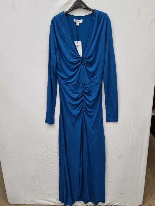 Reiss - Teal Remy V-Neck Ruched Midi Dress  Size: Uk 12