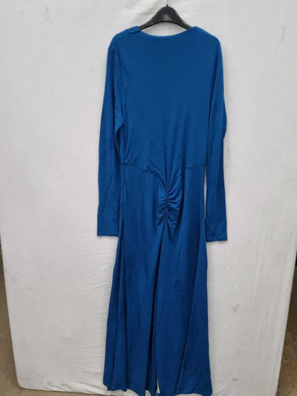 Reiss - Teal Remy V-Neck Ruched Midi Dress  Size: Uk 12