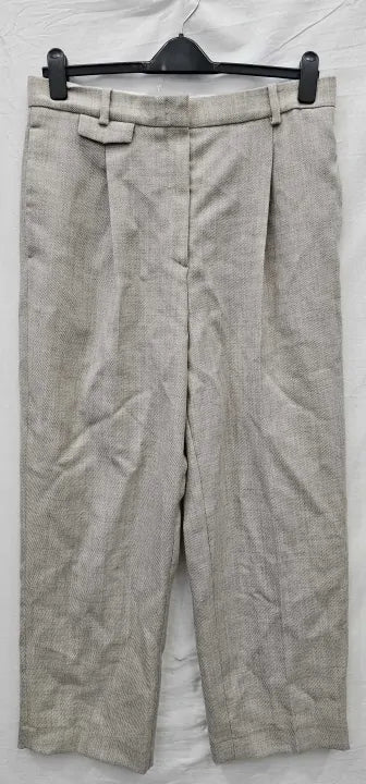 Cos- 100224 Regular Pleated Wool Wide-Leg Trousers- Cream Melange Size: Uk18