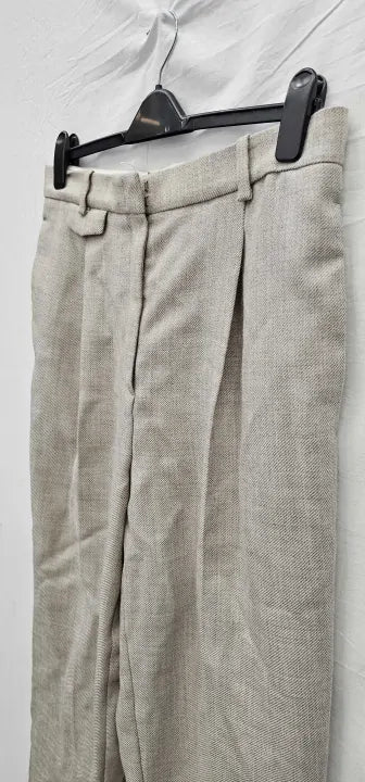 Cos- 100224 Regular Pleated Wool Wide-Leg Trousers- Cream Melange Size: Uk18