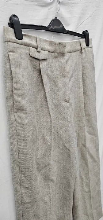 Cos- 100224 Regular Pleated Wool Wide-Leg Trousers- Cream Melange Size: Uk18