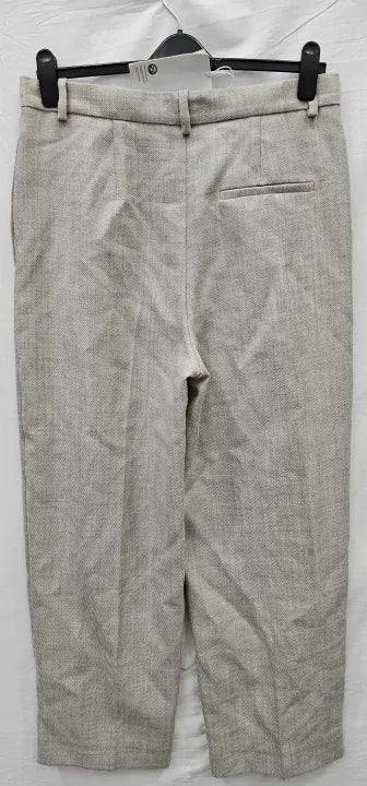 Cos- 100224 Regular Pleated Wool Wide-Leg Trousers- Cream Melange Size: Uk18