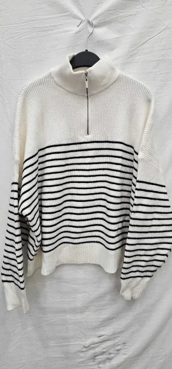 Mango - Navy Striped Jumper - Navy Size: Xl