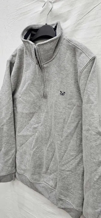 Crew Clothing - Grey 1/2 Zip Solid Sweatshirt - Grey Size: Xl