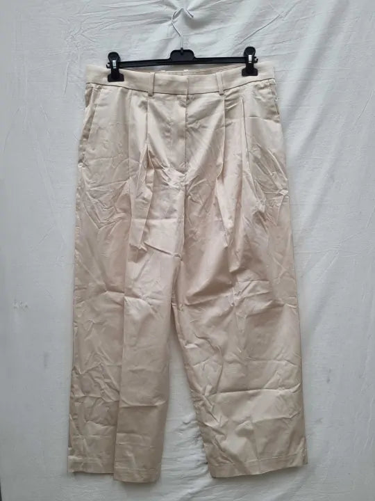 Cos Beige Rowy Cotton Trousers Size: Uk 16