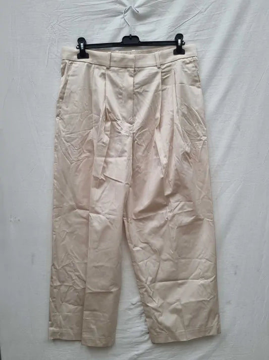 Cos Beige Rowy Cotton Trousers Size: Uk 16