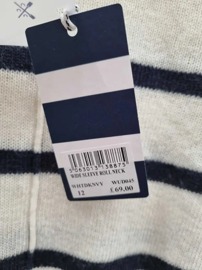 Crew Clothing - Ivory/Navy Stripe Roll Neck Knit Size: Uk 12