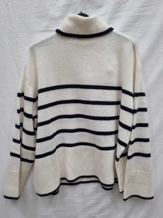 Crew Clothing - Ivory/Navy Stripe Roll Neck Knit Size: Uk 12