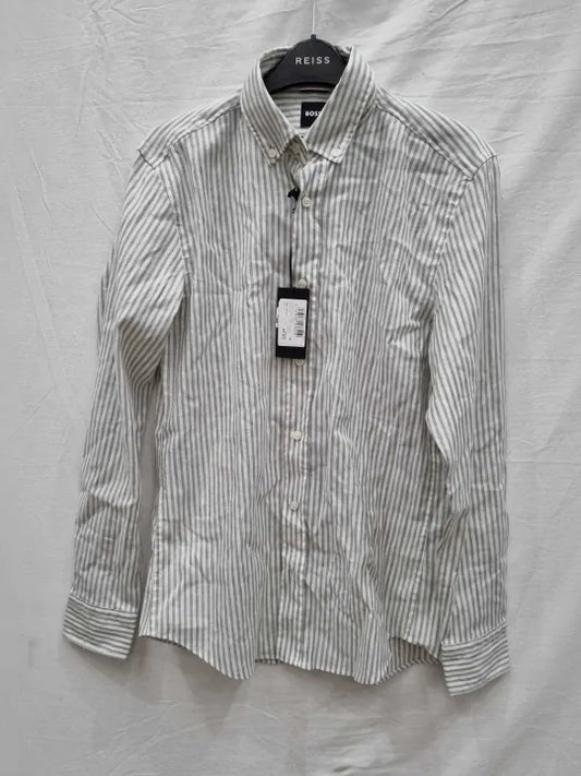 Boss Slim-Fit Shirt In Striped Performance-Stretch Fabric Size: 38