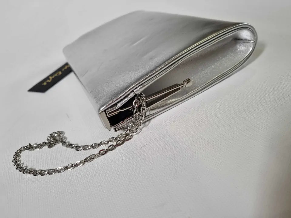 Phase Eight - Silver Open Top Slim Leather Clutch Size: *
