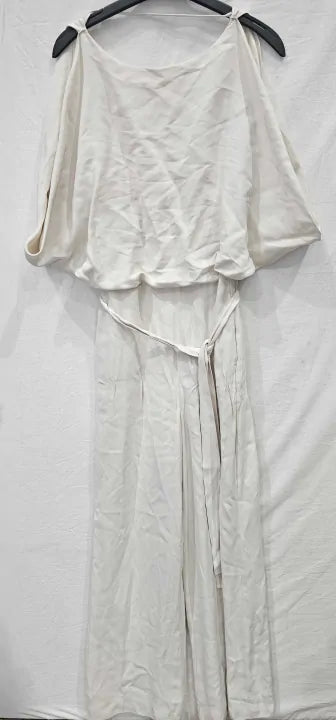 Reiss - White Wide Leg Drape Jumpsuit - Cream Size: Uk10