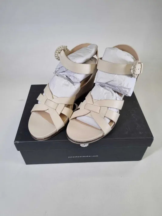 Jones Bootmaker - Women'S Cream Loriana Woven Wedge Espadrilles Size: Uk 7