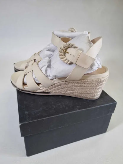 Jones Bootmaker - Women'S Cream Loriana Woven Wedge Espadrilles Size: Uk 7