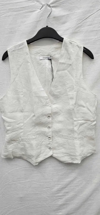 N°· Eleven-Ssne416 - White Linen Waistcoat-M-White-White Linen Waistcoat-White Size: M