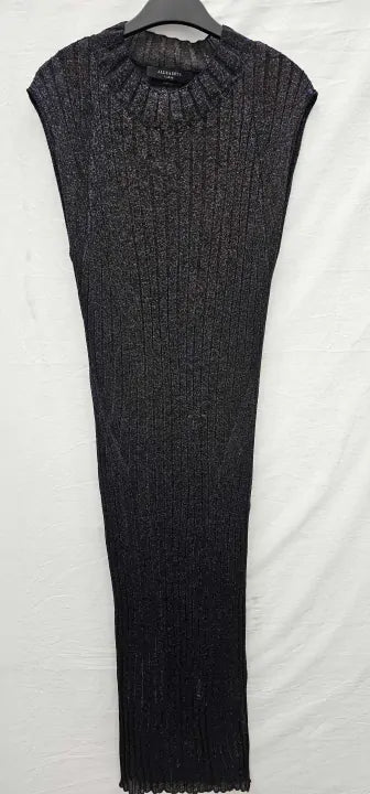 All Saints - Black Patrice 2 In 1 Midi Dress - Black With Sparkle Blue Threads Size: L