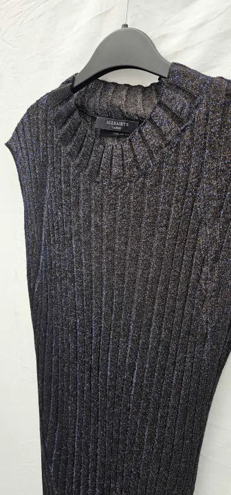 All Saints - Black Patrice 2 In 1 Midi Dress - Black With Sparkle Blue Threads Size: L
