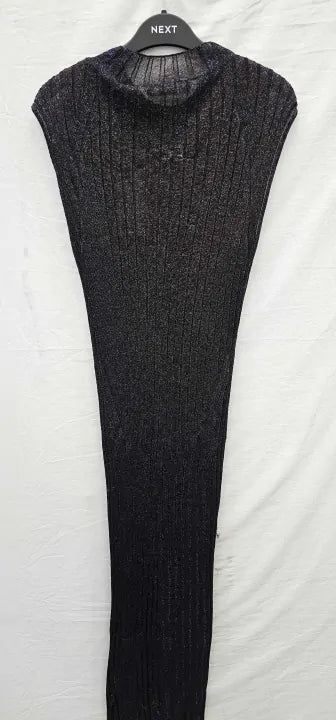 All Saints - Black Patrice 2 In 1 Midi Dress - Black With Sparkle Blue Threads Size: L