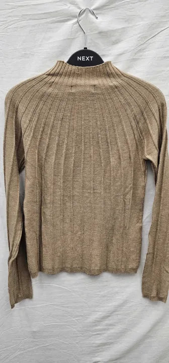 Mango-57065793-09-21-Brown-Brown High Collar Ribbed Knit Jumper-Brown Size: M