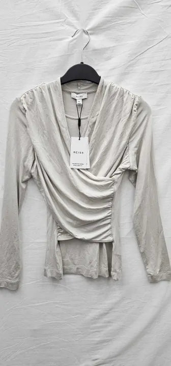 Reiss - Stone Mara Drape Cross Front Top - Green Size: Xs
