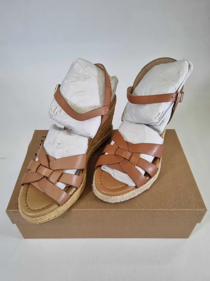 Phase Eight - Brown Leather Strap Wedge Sandals Size: Uk 7