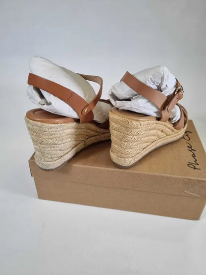 Phase Eight - Brown Leather Strap Wedge Sandals Size: Uk 7