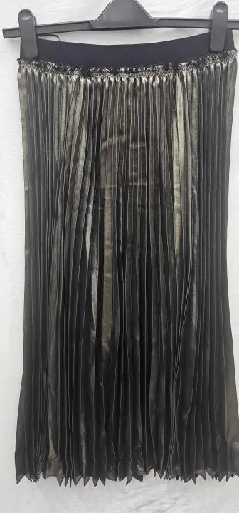 Silver Metallic Pleated Skirt Size: 2