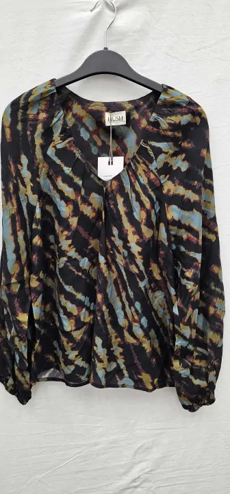 Hush - Green Elise Printed V-Neck Blouse - Green Size: Uk8
