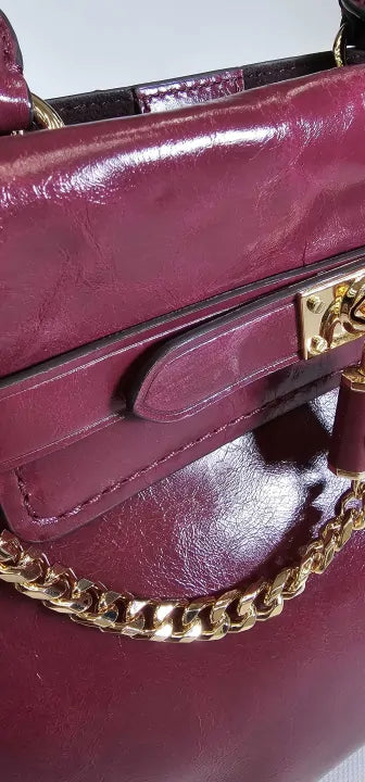 Michael Kors-30F1G9Hs1T95021F-*-Red-Dark Berry Hamilton Legacy Small Belted Satchel-Red